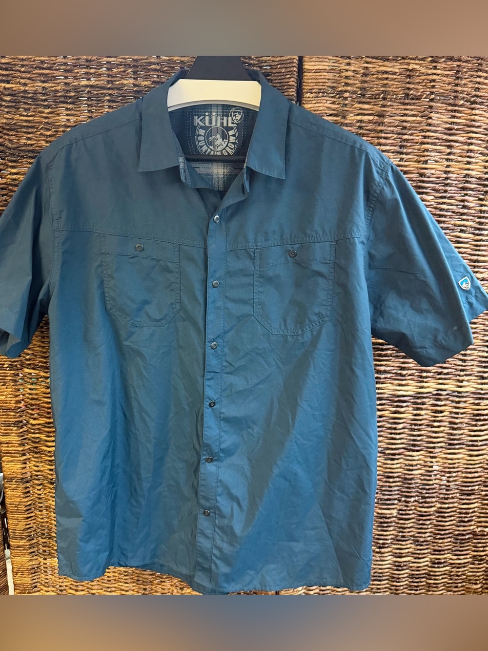 Kuhl- Men's Blue Short-Sleeve Button-Up Shirt, Large